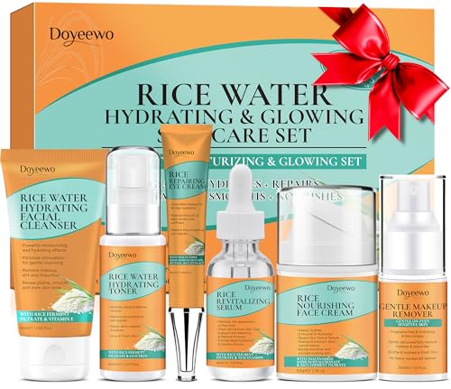 Women Wife Christmas Gift Ideas,Skin Care Set for Hydrating,Glowing,Repairing,Anti-Aging Rice Facial Skin Care Routine Kit for Women Teen,Skin Care Kit Skincare Gift Set,Womens Gifts for Christmas