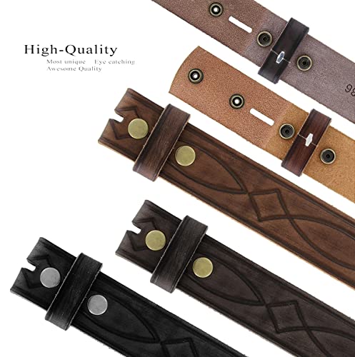 382000 Genuine One Piece Full Grain Leather Hand Tooled Engraved Belt Strap 1-1/2" Wide (Brown, 34)