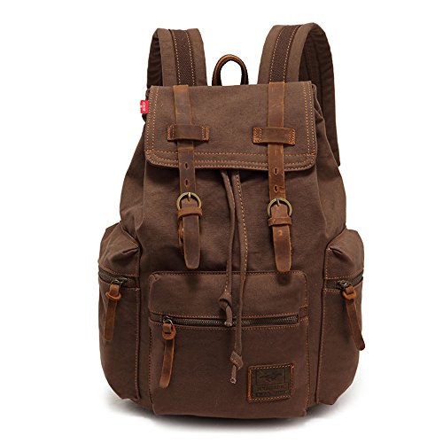 AUGUR High Capacity Canvas Vintage Backpack - for School College Hiking Travel 12-17" Laptop