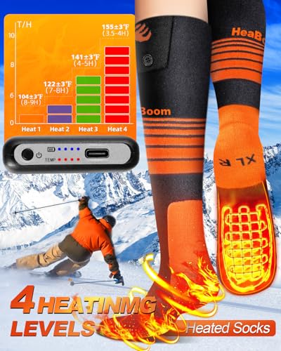 Heated Socks for Men & Women, 5000 mAh Rechargeable Heated Socks 360° Heating, 4 Heat Modes, Battery Powered Machine Washable Winter Thermal Warming Socks Foot Warmer for Hunting Ski Hiking Fishing