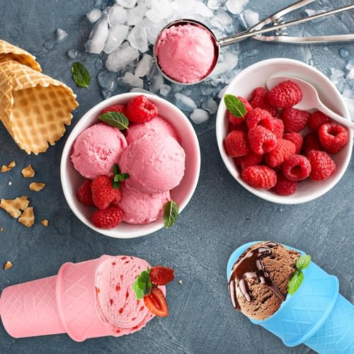 2pcs Ice Cream Cone Scoop,2024 NEW Ice Cream Cone Holder, Reusable Ice Cream Cones,Kids Ice Cream Cones Scoop,Plastic Ice Cream Snow Cone Rack, Food Grade Ice Cream Plastic Cup Spoon For Birthday