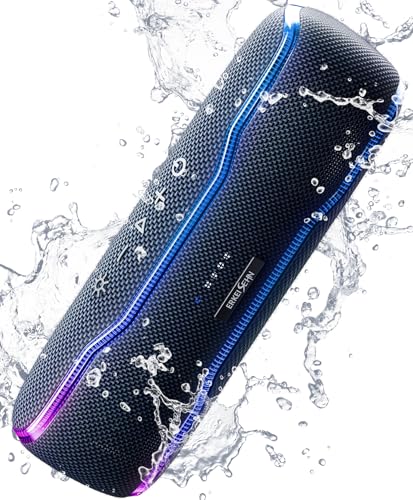 Portable Bluetooth Speaker, IPX7 Waterproof Wireless Speaker with Colorful Flashing Lights, 25W Super Bass 24H Playtime, 100ft Range, TWS Pairing for Outdoor, Home, Party, Beach, Travel