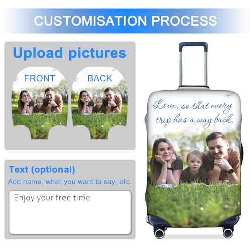 Custom Luggage Cover Personalized Suitcase Cover Add Your Name Photo Text Logo Double Sided Design Customized Elastic Protector Washable luggage cover protector for Travel Business S（for 18-21inch）