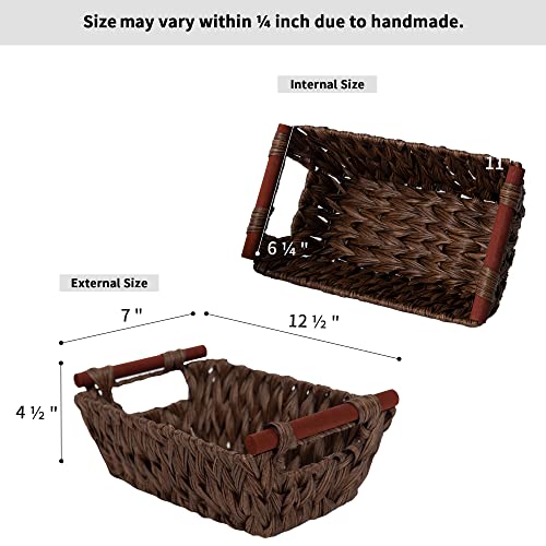 GRANNY SAYS Wicker Storage Baskets, Waterproof Wicker Basket with Handles, Woven Storage Bins for Pantry, Brown, 2-Pack