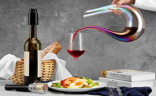 Wine Decanter Set, 1200ml Red Wine Iridescent Carafe With Bottle Opener, Stopper, Cleaning Beads and Wine Pour, Colorful Wine Aerator Gift Set Wine breather, Lead-free Crystal Glass Wine Accessories