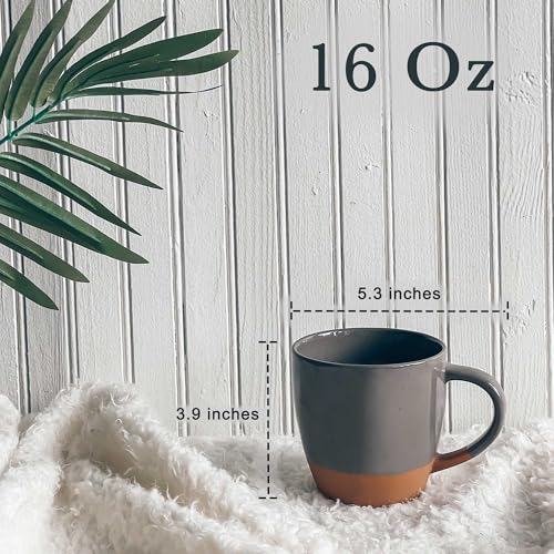 Mora Ceramic Large Latte Mug Set of 4, 16oz - Microwavable, Porcelain Coffee Cups With Big Handle - Modern, Boho, Unique Style For Any Kitchen. Microwave Safe Stoneware - Assorted Neutrals