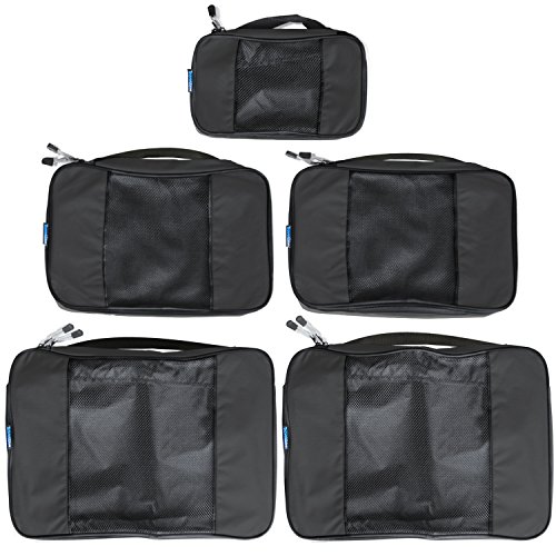 TravelWise Packing Cube System - Durable 5 Piece Weekender Plus Set (Black)