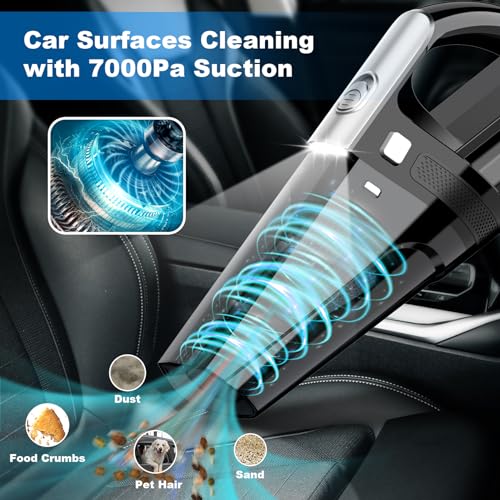 DRECELL Car Vacuum, Portable Car Vacuum Cleaner with 7000PA Suction, DC 12V High Power 16.4Ft Cord Wired Vacuum Cleaner for Car, LED Light, Lightweight, 0.33L Capacity, Storage Bag, Black, VC008C