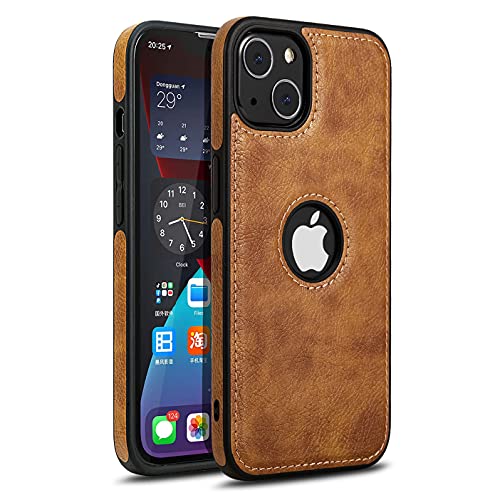 JAROIE Classy Design Luxury Leather Phone Case for iPhone 13 Non-Slip Grip Full Body Ultra Slim Protective Case (2021,6.1”) (Brown)