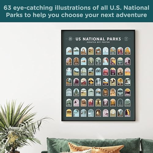 Enno Vatti US National Parks Scratch Off Poster - Map of 63 National Parks of the United States - Travel Bucket List - Gift for Travelers - Road Trip Adventure Checklist - Pop Chart - 16" x 20"