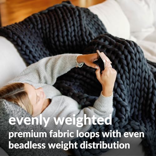 Nuzzie Chunky Knit Blanket - Breathable, Cooling, Hand Made Knit Throw Blanket for Sleep - Machine Washable, Stylish Decor Design - Dark Grey, 22 lb Queen