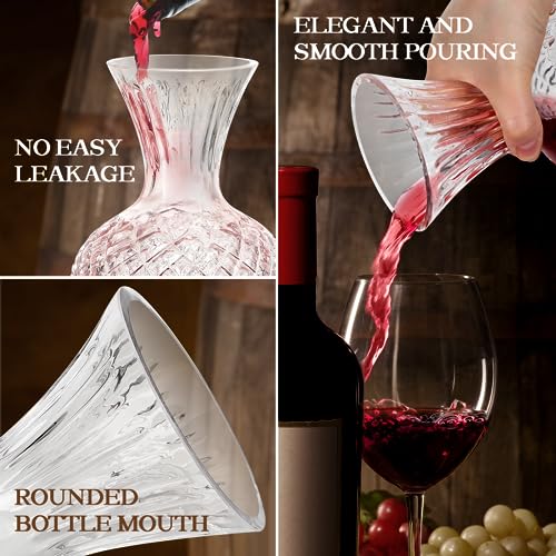 Tesonway Wine Decanter, Wine Carafe Decanter, Lead-free Crystal Glass Wine Decanters and Carafes with Stopper, 360° Rotating Decanter Wine, 1000ml Red Wine Decanter Set, Wine Gifts, Wine Accessories