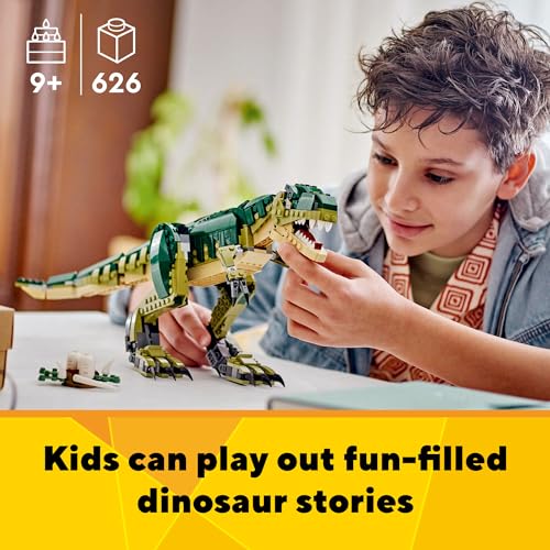 LEGO Creator 3 in 1 T. rex Toy, Transforms from T.rex to Triceratops to Pterodactyl, Dino Toy Figures for Kids, Posable Dinosaur Model Building Set, Animal Toy Gift Idea for Boys and Girls, 31151