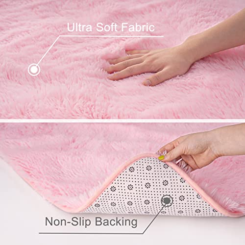 Ultra Soft Pink Rugs for Bedroom 4x6 Feet, Fluffy Shag Area Rugs for Living Room, Large Comfy Furry Rug for Girls Kids Baby Room Decor, Non Slip Nursery Modern Indoor Fuzzy Floor Carpet