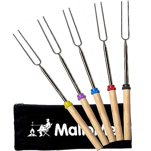 MalloMe Smores Sticks for Fire Pit Long - Marshmallow Roasting Sticks Smores Kit - Smore Skewers Hot Dog Fork Campfire Cooking Equipment, Camping Essentials S'mores Gear Outdoor Accessories 32" 5 Pack