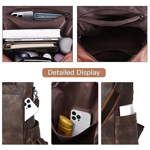 BROMEN Backpack Purse Leathe Backpack for Women Anti-theft Bookbag Purse Fashion Shoulder Handbag Backpack Women Dark Coffee