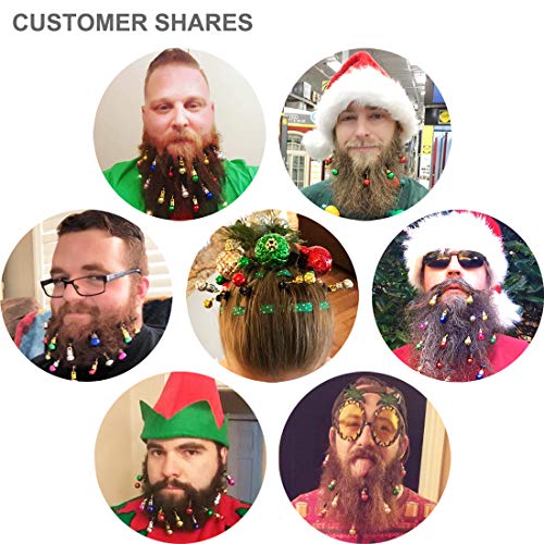 DecoTiny 16pcs Beard Ornaments. 4 Sounding Jingle Bells and 12 Colors of Christmas Baubles Great Gift Idea! (4 Bell+12 Baubles)