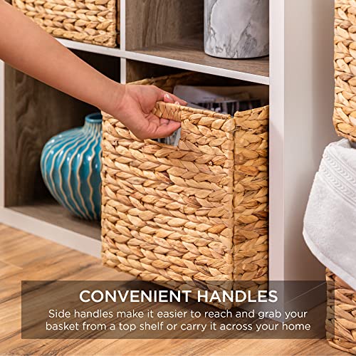 Best Choice Products 12x12in Hyacinth Baskets, Rustic Set Of 5 Multipurpose Collapsible Storage Organizer, Handwoven Laundry Totes for Bedroom, Living Room, Shelves w/Inserts - Natural