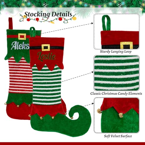 VRFASHION Elf Personalized Christmas Stockings, Custom Embroidered Name Family Xmas Stockings, Large Elf Xmas Stocking with Name, Christmas Tree Family Fireplace Hanging Stocking Decorations 1 Pcs