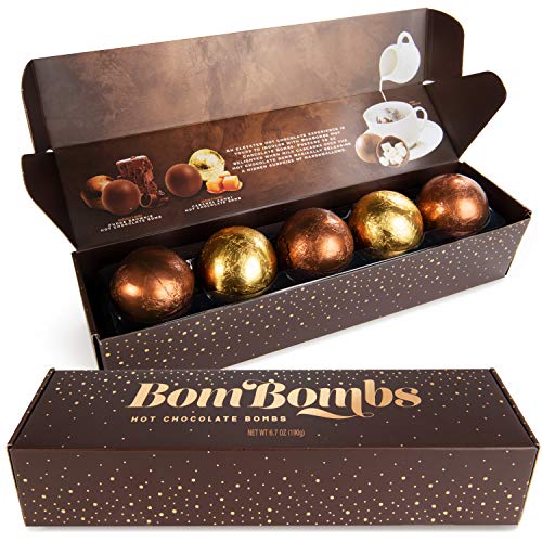 BomBombs, Hot Chocolate Bombs, Includes Fudge Brownie and Caramel Candy Cocoa Bombs Filled with Marshmallows, Pack of 5