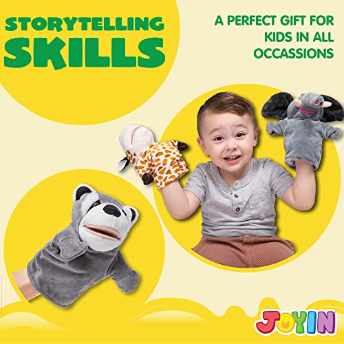 JOYIN 6Pcs Kids Hand Puppet Set with Working Mouth, Toddler Animal Plush Toy Includes Elephant, Giraffe, Lion, Bear, Raccoon and Monkey for Show Theater, Birthday Gifts