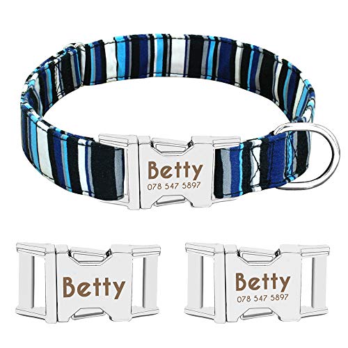 Beirui Personalized Nylon Dog Collar and Leash Set - Custom Dogs Collars with 4FT Dogs Leashes - Adjustable Engraved Pet Collars Matching Leads Fit Small Medium Large Dogs,Navy Blue,S