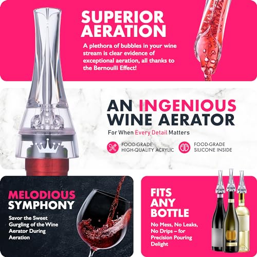 VINABON Wine Aerator Pourer Spout - Professional Quality Wine Aerator Attaches to Wine Bottle for Improved Flavor, Enhanced Bouquet, Rich Finish and Bubbles, No-Drip, Spill. Includes WineGuide Ebook