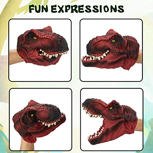 COGO MAN Dinosaur Hand Puppet, Red T Rex Toys Dinosaur Puppet Rubber | Realistic Tyrannosaurus Rex Head | Lifelike Hand Puppet Toys | Halloween Decorations Toys Gifts for Kids and Adults