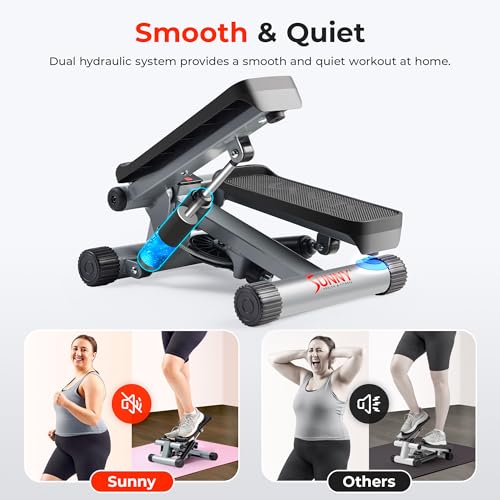 Sunny Health & Fitness Mini Steppers for Exercise at Home, Stair Step Workout Machine with Resistance Bands, Full Body Cardio Equipment with Digital Monitor - No. 012 -S