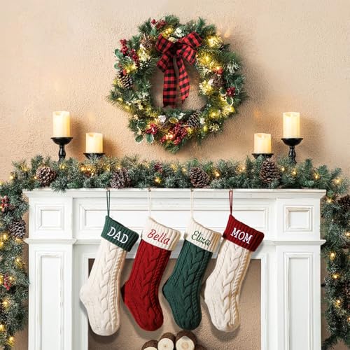 ZGCYSMHT Personalized Christmas Stocking,Custom Name 18 inch Large Knit Christmas Stocking for Family,Color-Contrast Xmas Stocking with Name Embroidery for Holiday Party Decoration(1 Pcs)