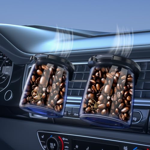 2PCS Coffee Scented Car Air Freshener with Ventilation Clip,Mocha Coffee Beans Solid Scented Air Freshener,Essential Oil Diffuser,Car Freshener Perfume,Smells Like Freshly Roasted in the Morning