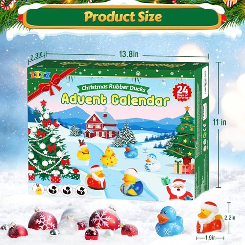 ZIZZ Advent Calendar 2024 Christmas Rubber Ducks - 24 Days Christmas Countdown Calendar Gifts for Kids Girl Boy Holiday Fun Duck Bath Toy for Toddler Baby Kids Party Favors Xmas Surprise Gift Idea