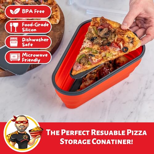 The Perfect Pizza Pack™ - Reusable Pizza Storage Container with 5 Microwavable Serving Trays - BPA-Free Adjustable Pizza Slice Container to Organize & Save Space, Red