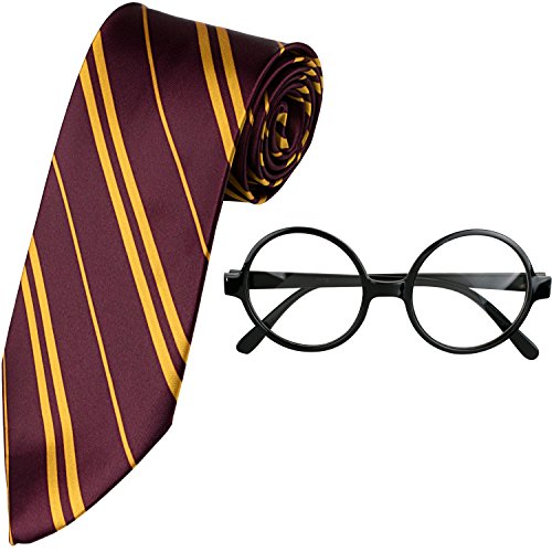 Kangaroo Harry Potter Tie and Glasses - Gryffindor House Uniform Accessories for Adults and Kids, Halloween, Cosplay, Birthday, Wizard Theme Parties