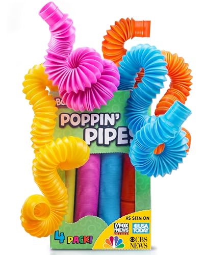 BUNMO Pop Tubes - Sensory Toys - Toddler Toys - Imaginative Play & Stimulating Creative Learning - Hours of Fun for Kids - Tons of Ways to Play - Connect, Stretch, Twist & Pop - 4 Pack Large