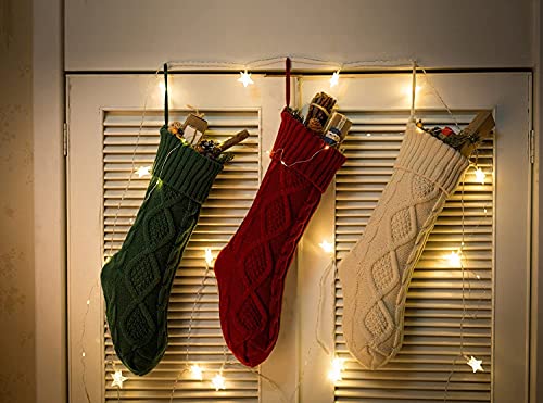 Fesciory 4 Pack Personalized Christmas Stockings 18 Inches Large Size Cable Knitted Stocking Gifts & Decorations for Family Holiday Xmas Party, Burgundy&Ivory&Green&Khaki