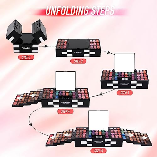 MISS ROSE M 148 Colors Makeup Pallet,Professional Makeup Kit for Women Full Kit,All in One Makeup Sets for Women&Beginner,include Eyeshadow,Lipstick,Eyeliner,Concealer,makeup brush(045 Set-Black)