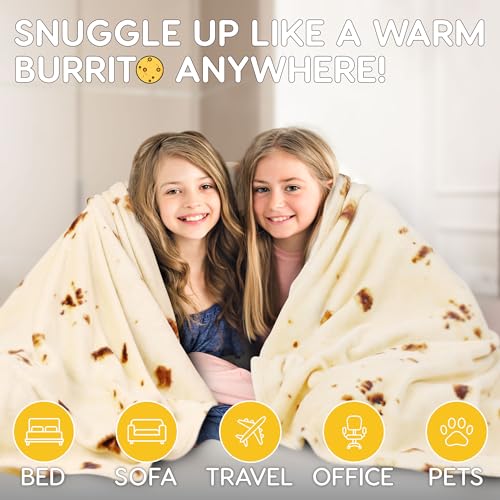 Zulay Giant Double Sided Tortilla Blanket with Burrito Gift Packaging - Novelty Blanket for Adults & Kids - Soft Flannel Round Tortilla Blanket for Indoors, Outdoors, Travel, Home - 60 Inches