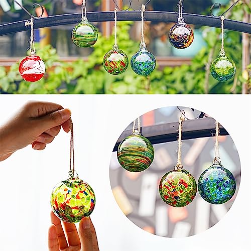 6pcs Hand-Blown Glass Ornaments Balls Glass Christmas Ball Ornaments Hanging Friendship Balls Glass Witches Balls Gazing Balls for Home Window Outdoor Garden Patio Décor