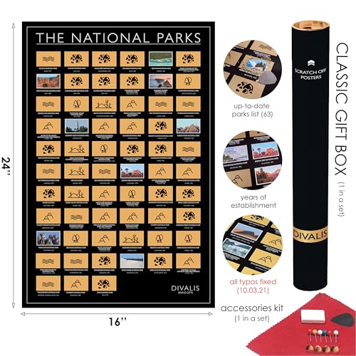 2 in 1 Gift Set - Scratch off US Map and 63 National Parks Poster - 24x16 Easy to Frame Scratchable United States of America Posters - Globetrotters Wall Map - Black and Gold Travel Tracker