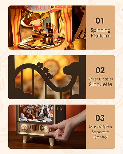 Rolife 3D Wooden Puzzles for Adults DIY Book Nook Kit 16" Ferris Wheel Music Box Model Building Set with LED Crafts for Adults Gifts for Girls Boys (Sunset Carnival)