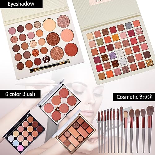 All in One Makeup Kit for Women Full Kit, Travel Makeup Kit, Makeup Gift Set for Women & Girls, Makeup Essential Bundle Include Foundation Eyeshadow Palette Lipstick Eyebrow Pencil Cosmetic Brush Set