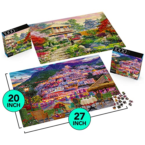 2-Pack of 1000-Piece Jigsaw Puzzles, Amalfi Coast & Japan Garden | Puzzles for Adults and Kids Ages 8+, Amazon Exclusive