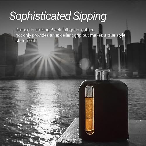 Ragproper Modern Glass Hip Flask - Durable Leather Covered Flask for Whiskey, Spirits, & Other Liquor - Ideal Glass Flask for Men & Women (Single Shot 100ml, Leather Black)