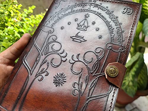 Quirky Craft Brown Leather Journal, Doors of Durin, Tolkien Lord of the Ring Embossed Journal, Book of Shadows Notebook