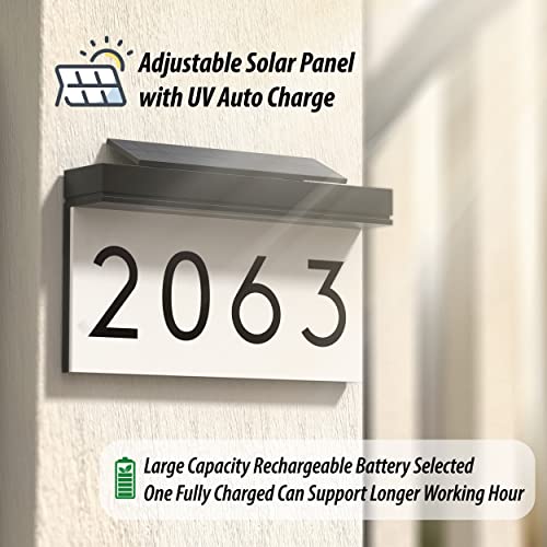 House Numbers Address Plaques 3 Lighting Colors & Adjustable Solar Panel Personalized House Number for Outside, LED Solar Powered Address Sign Outdoor Waterproof