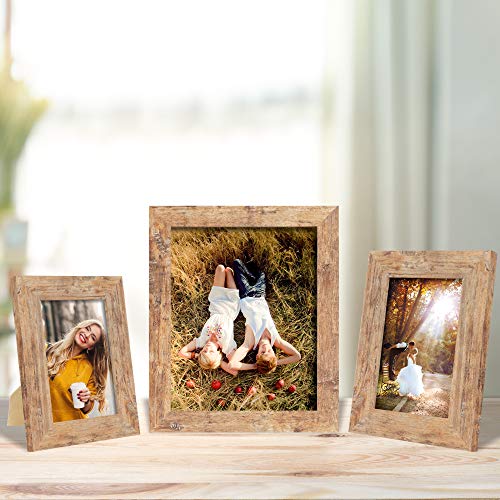 iRahmen 4 Pack 5x7 Picture Frame Rustic Brown Set with High Definition Glass 5 x 7 Photo Frames for Desktop Display and Wall Mounting.