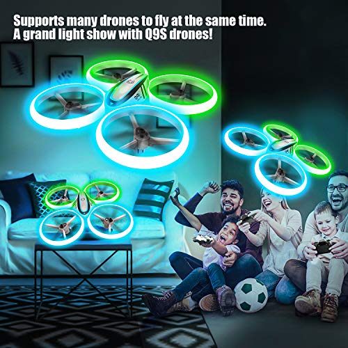 Q9s Drones for Kids,RC Drone with Altitude Hold and Headless Mode,Quadcopter with Blue&Green Light,Propeller Full Protect,2 Batteries and Remote Control,Easy to fly Kids Gifts Toys for Boys and Girls