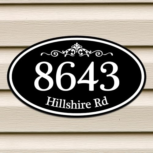 Customized Home Address Sign, Aluminum 12" x 7" Oval House Number Plaque, Personalized Color Choices Available (Black)