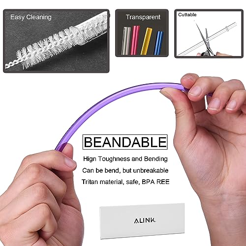 ALINK 10.5 in Long Rainbow Colored Reusable Tritan Plastic Replacement Straws for 16 OZ 20 OZ 30 OZ Stanley, YETI, Starbucks Tumblers, Set of 10 with Cleaning Brush